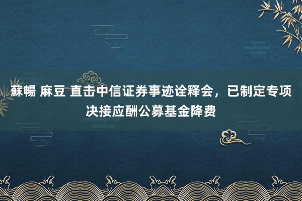 蘇暢 麻豆 直击中信证券事迹诠释会，已制定专项决接应酬公募基金降费