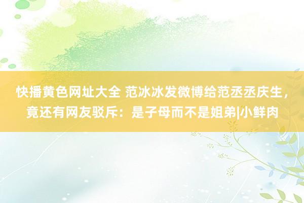 快播黄色网址大全 范冰冰发微博给范丞丞庆生，竟还有网友驳斥：是子母而不是姐弟|小鲜肉