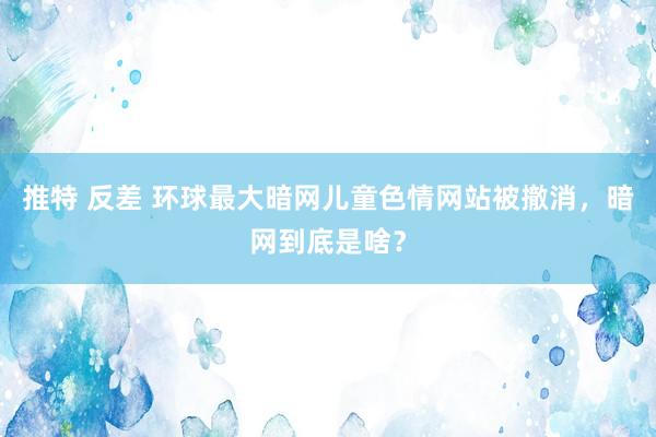 推特 反差 环球最大暗网儿童色情网站被撤消，暗网到底是啥？